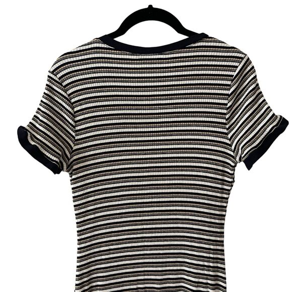 ModCloth Plus 1X Bodycon Mini Dress Striped Short Sleeve Blue White Beige - Picture 9 of 10